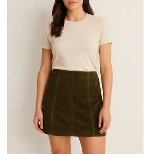 Free People Corduroy Mini Skirt Moss Green Women's Size 8 NWT
